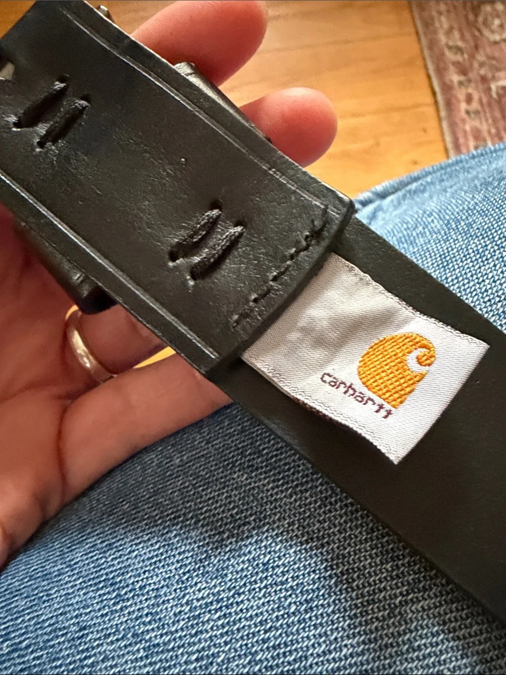 Carhartt Black Leather Belt with Silver Buckle size 34